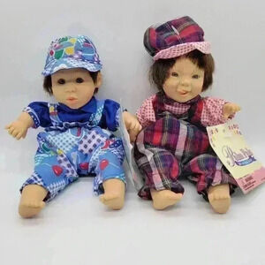 Vintage Lot of Two Palm Pals Bean Bag Kid Boy and Girl Pink Blue Outfit With Tag